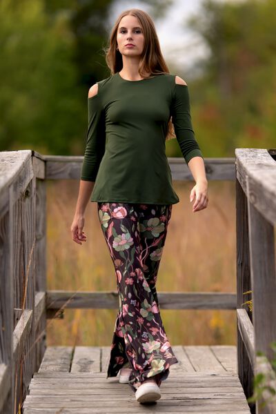 Open Shoulder Top - Forest Green