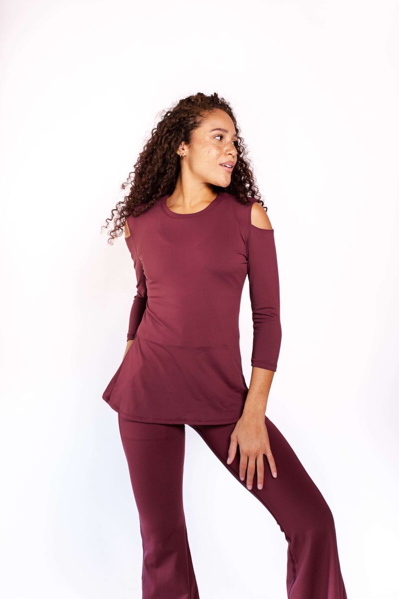 Open Shoulder Top - Maroon image number 0