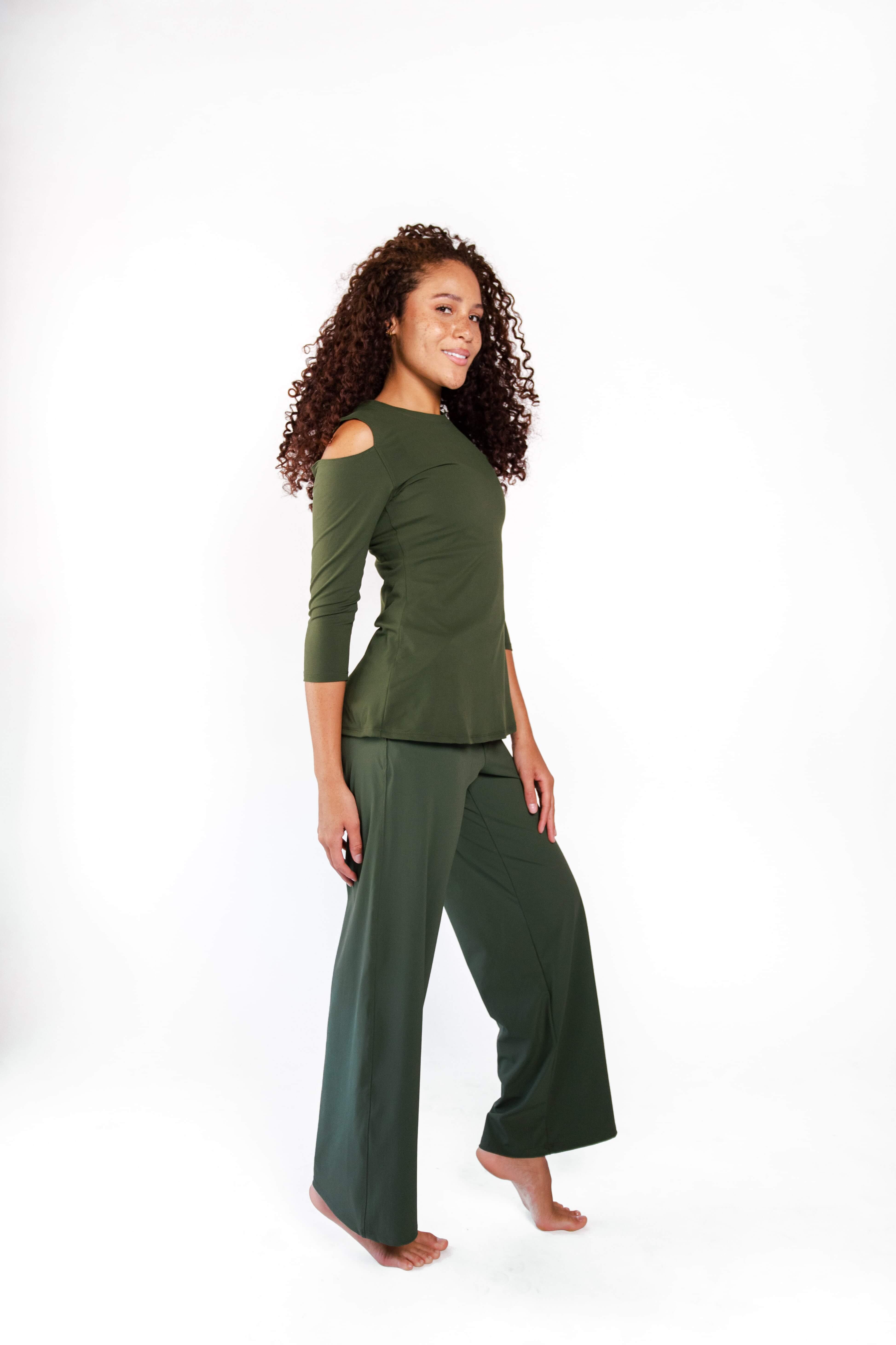 Open Shoulder Top - Forest Green image number 4.0
