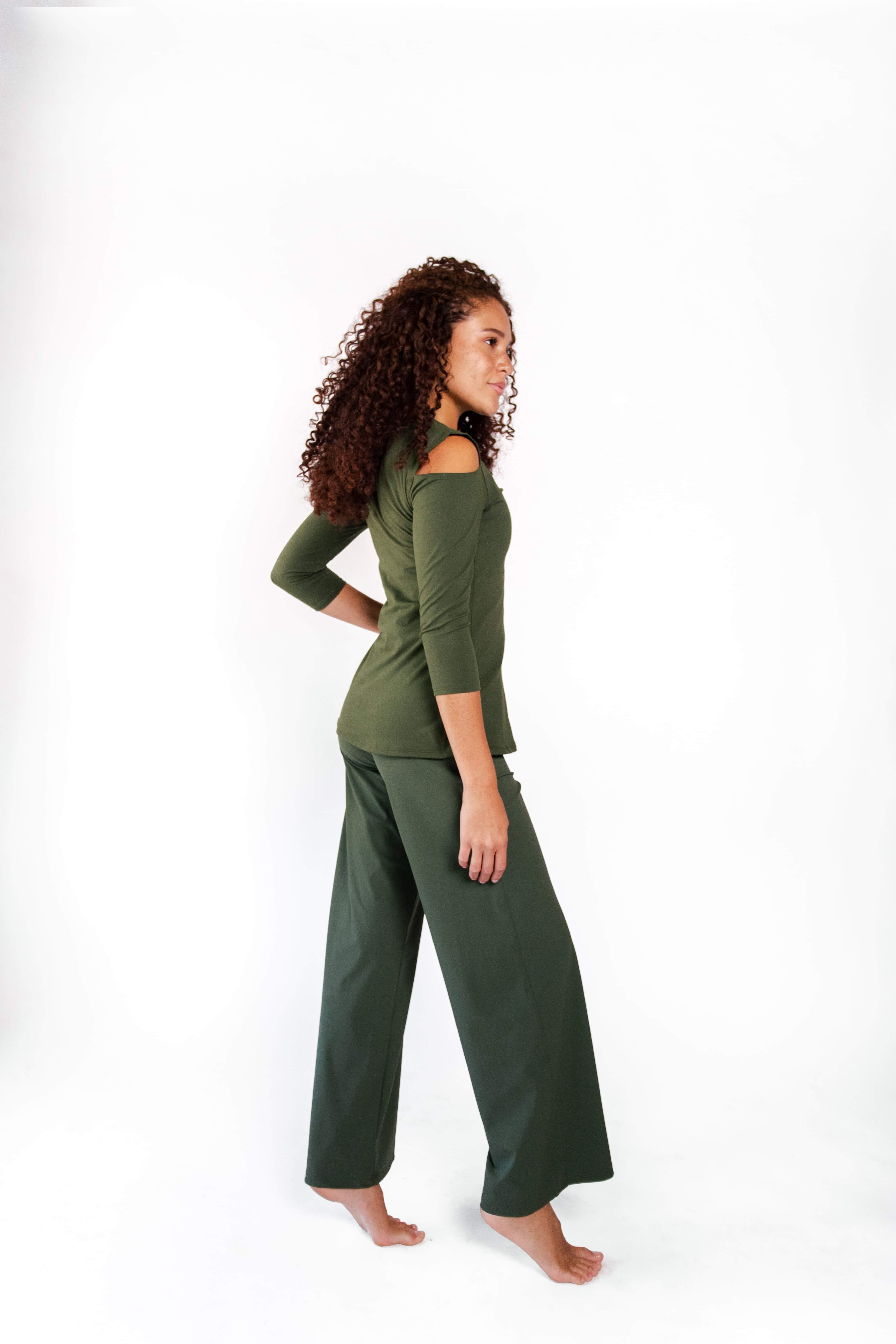 Open Shoulder Top - Forest Green image number 3.0