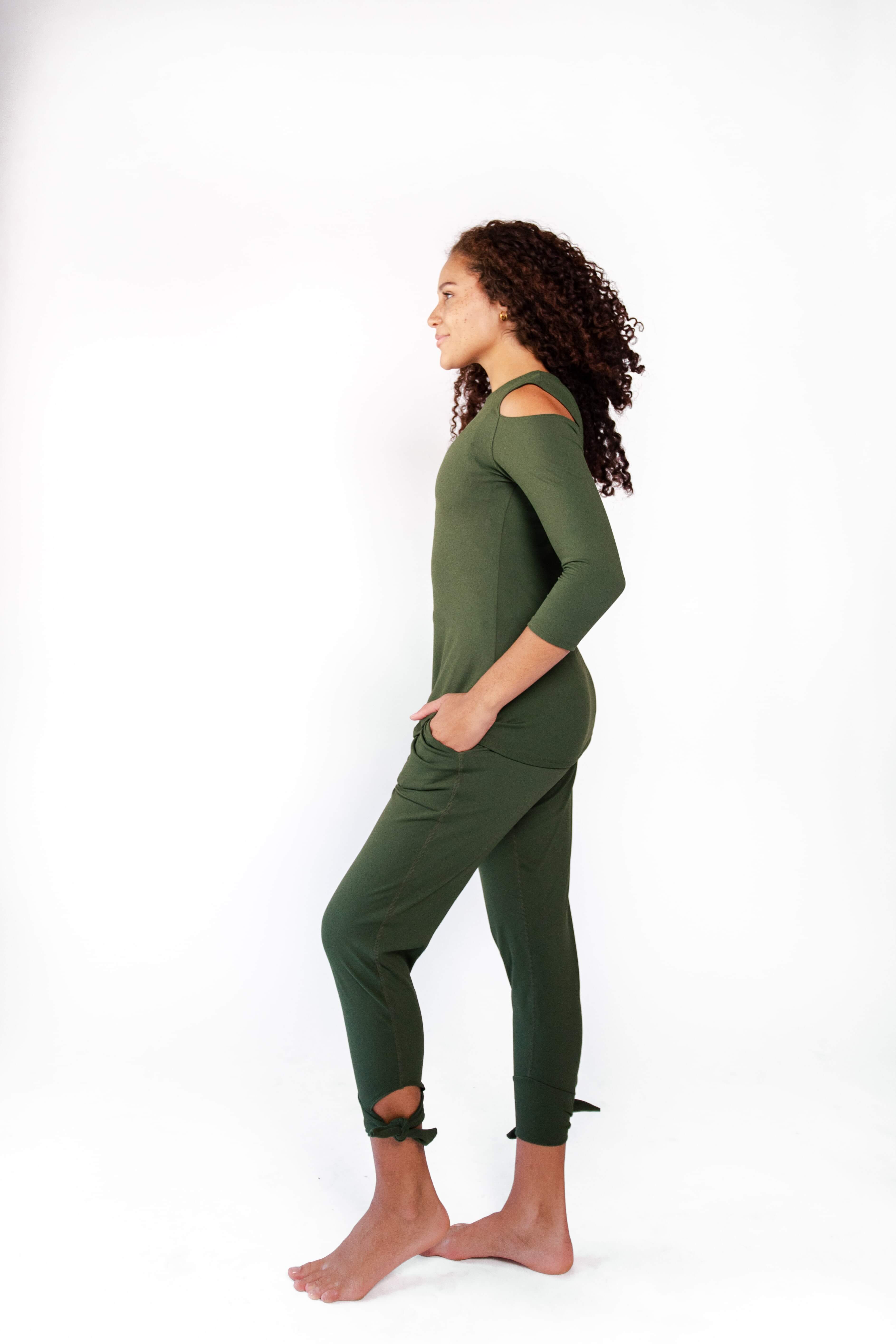 Open Shoulder Top - Forest Green image number 1.0