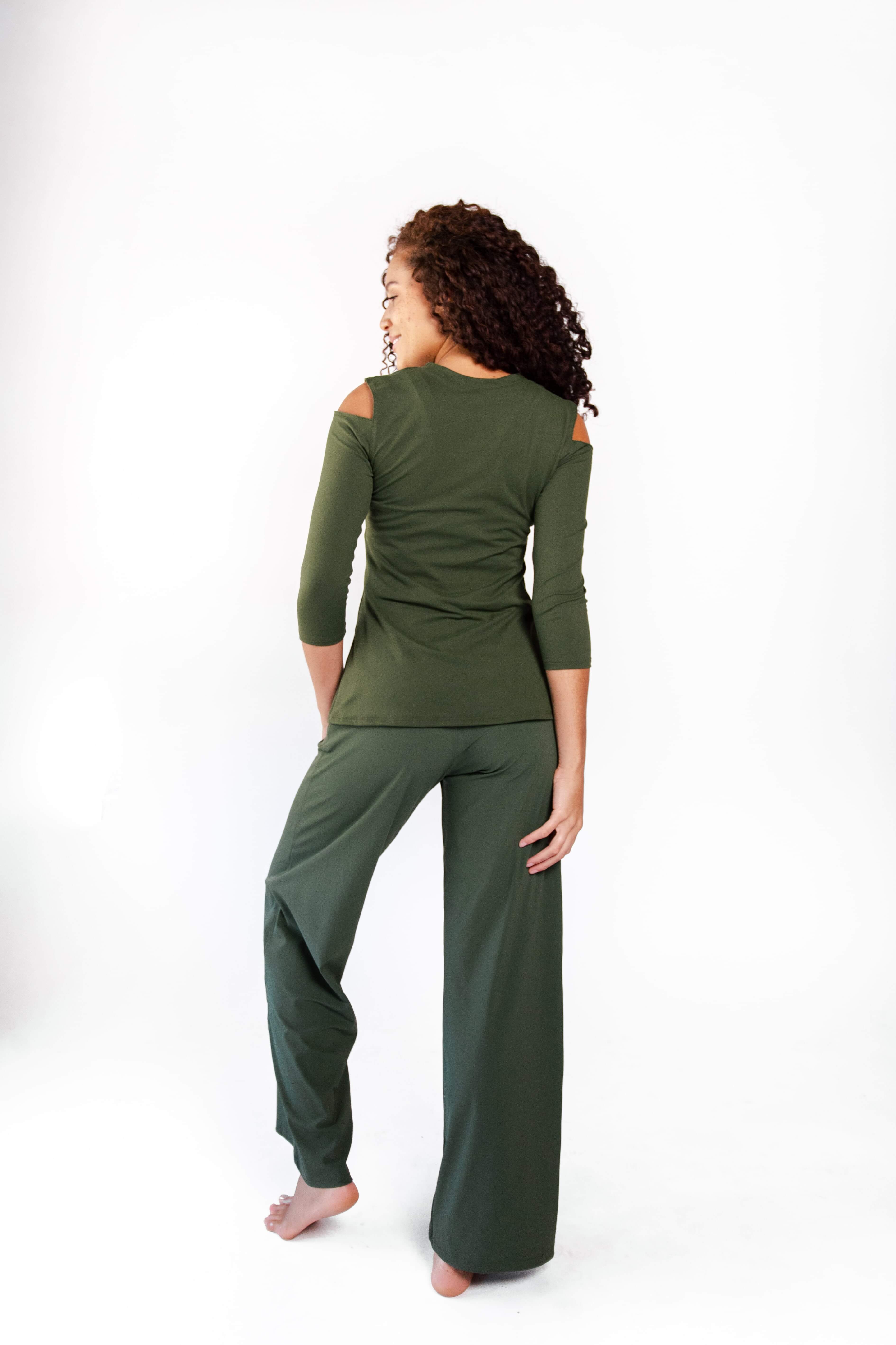 Open Shoulder Top - Forest Green image number 5.0
