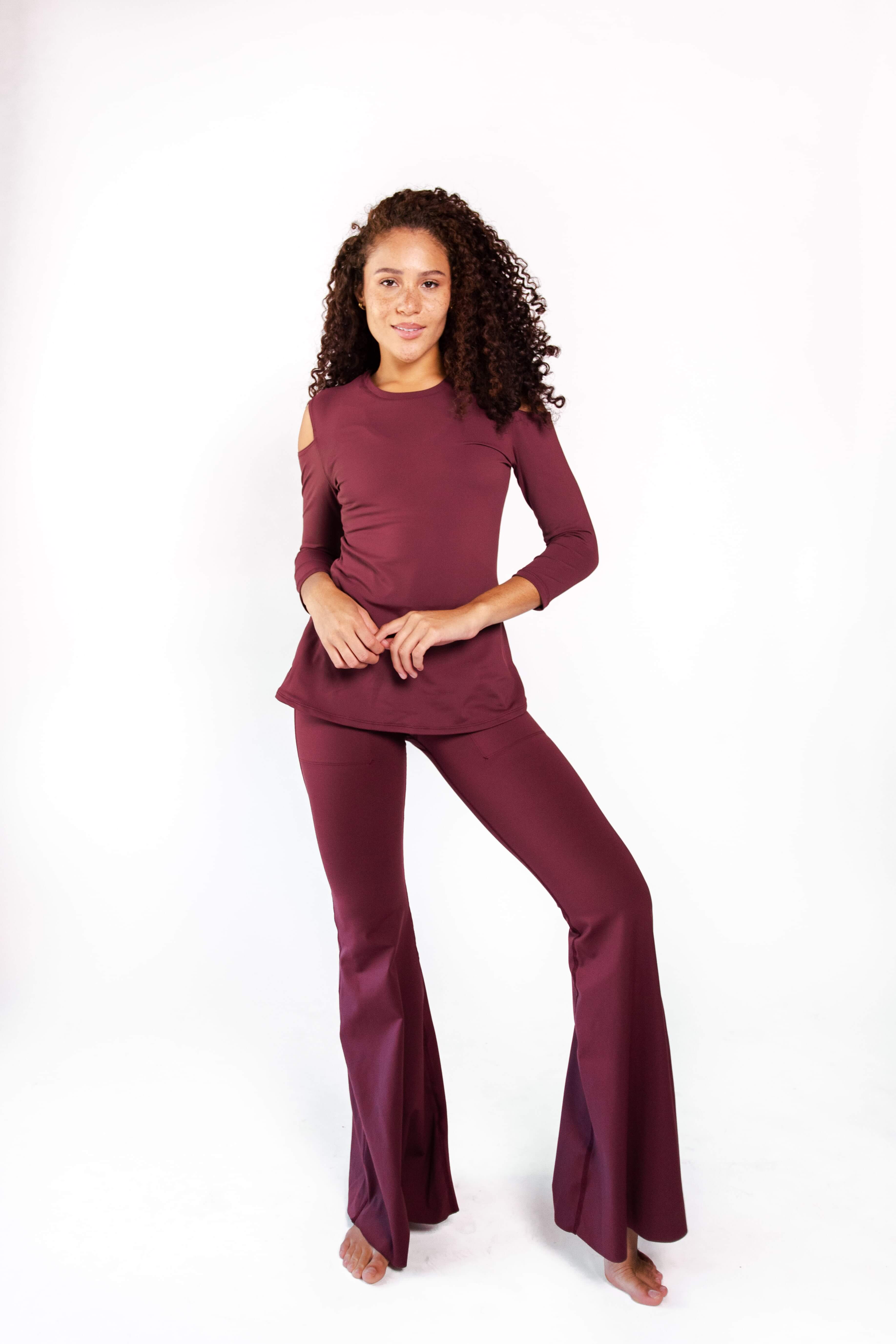 Open Shoulder Top - Maroon image number 2.0
